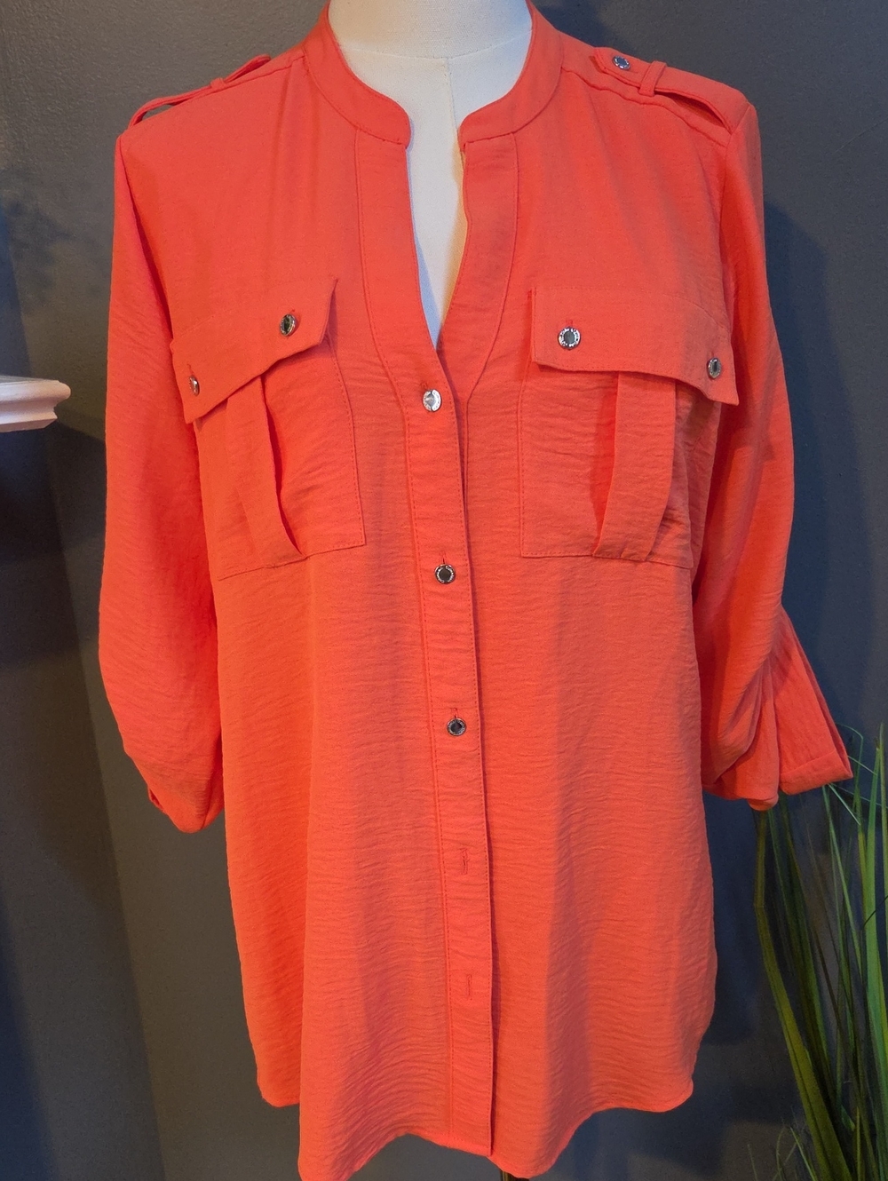Calvin Klein Coral Button-Down Utility Shirt Size Medium